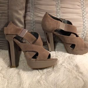 Calvin Klein grey suede platform heels.